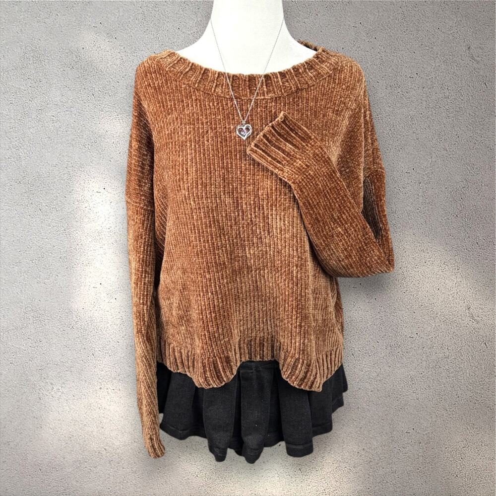 Aerie Cozy Chenille Knit Sweater Women's M Brown Cropped Autumn Cottage Academia